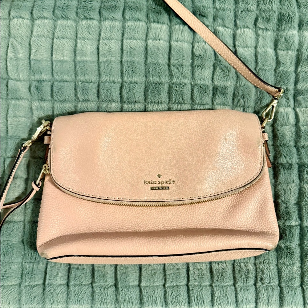 Kate Spade Light Pink Crossbody Bag Flap Purse Pebbled Leather